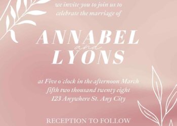Free Editable Rose Gold Line Floral White Wedding Invitation
