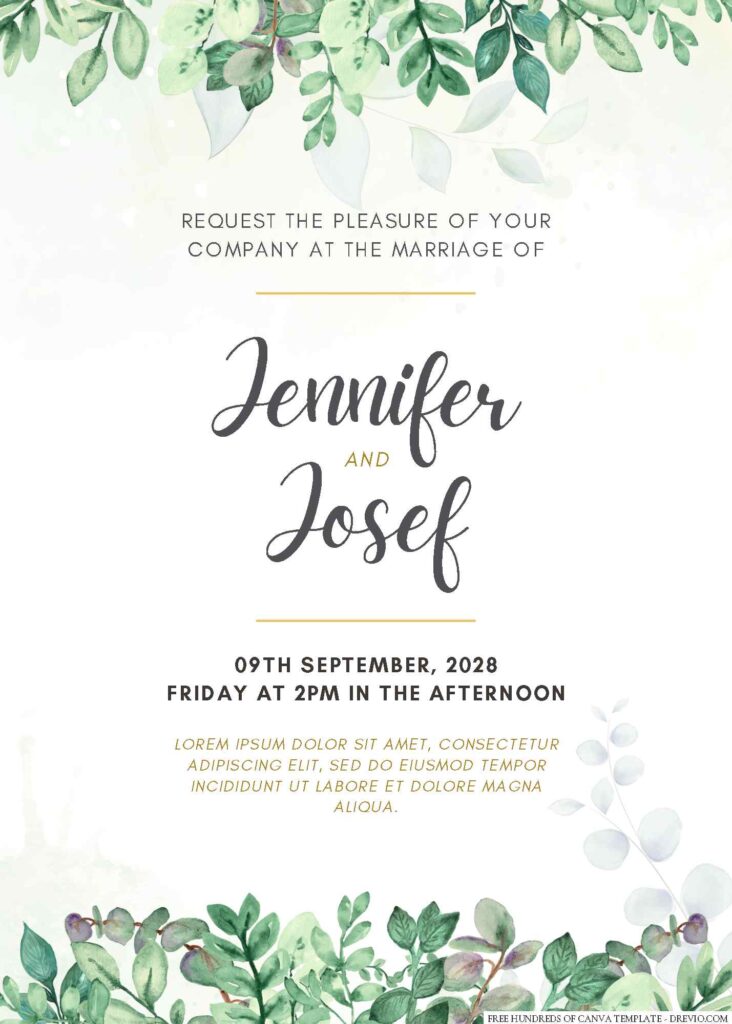 Free Editable Minimalist Greenery Floral Watercolor Wedding Invitation