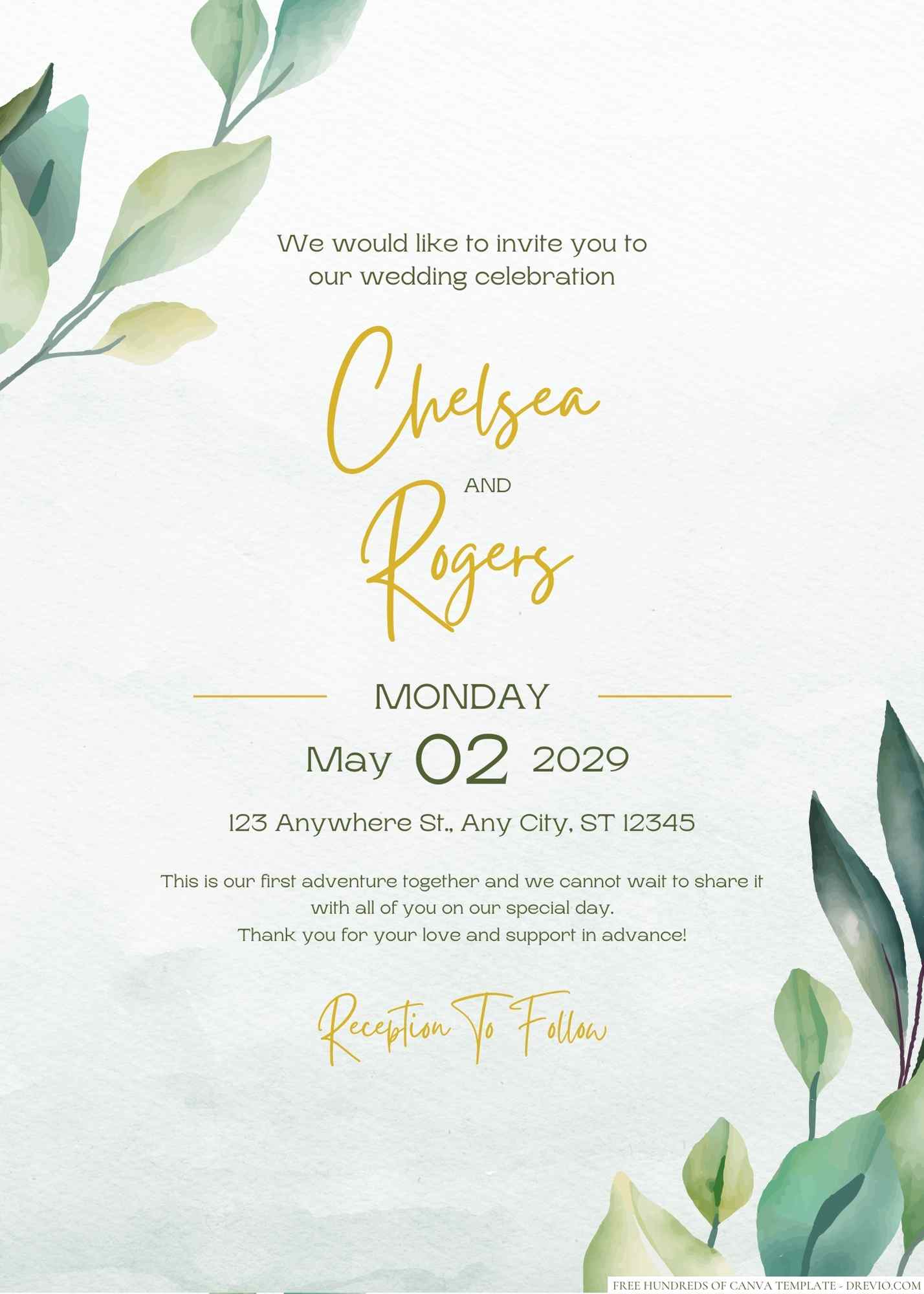 18+ Minimalist Greenery Dark Pastel Leaves Canva Wedding Invitation Templates