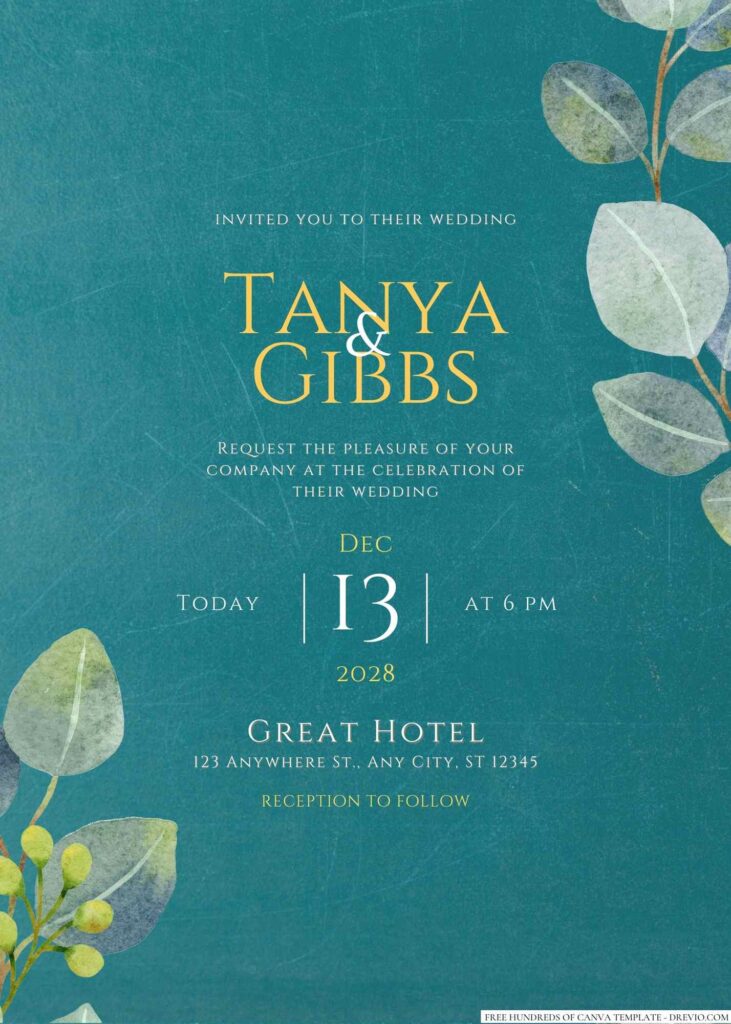 Free Editable Chalkboard Eucalyptus Watercolor Wedding Invitation