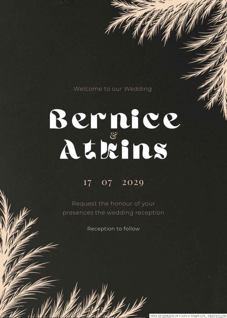 Free Editable Chalkboard Dry Pampas Grass Wedding Invitation