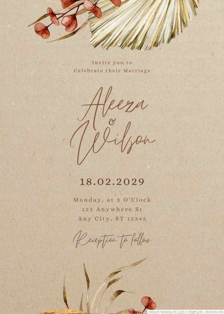 Free Editable Rustic Tropical Watercolor Floral Wedding Invitation