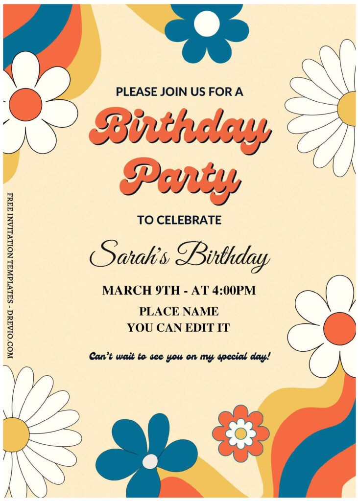 (Free Editable PDF) Groovy Summer Boho Daisy Birthday Invitation Templates C