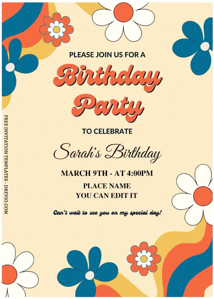(Free Editable PDF) Groovy Summer Boho Daisy Birthday Invitation Templates A