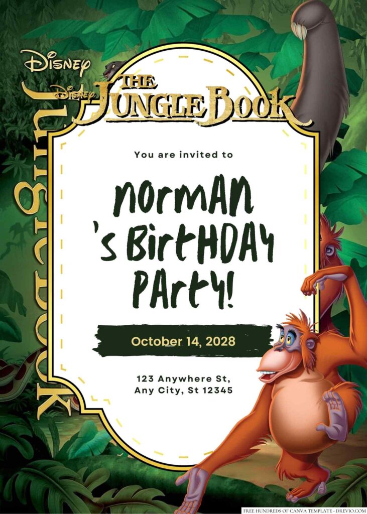 Free Editable The Jungle Book Birthday Invitation