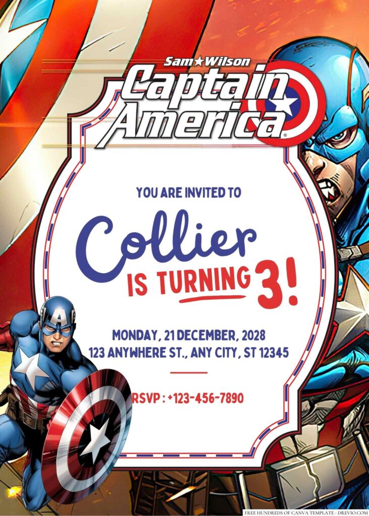 Free Editable Captain America Birthday Invitation