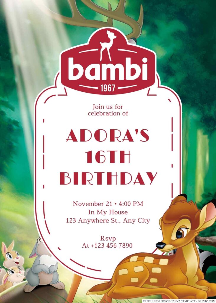 Free Editable Bambi Birthday Invitation