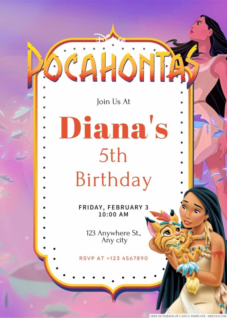Free Editable Pocahontas Birthday Invitation