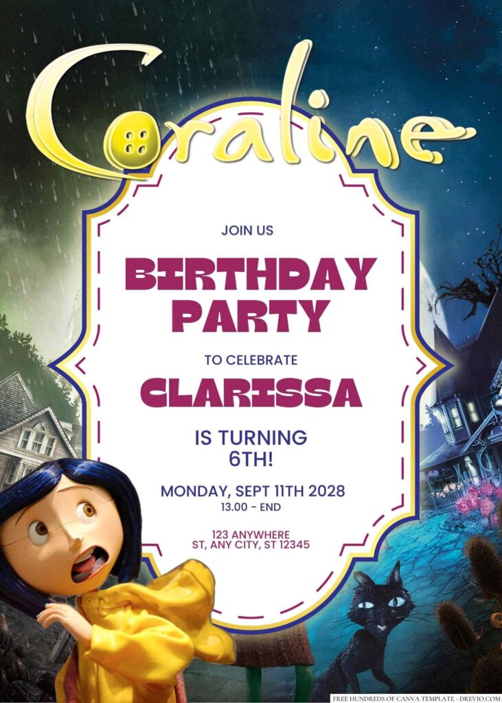 Free Editable Coraline Birthday Invitation
