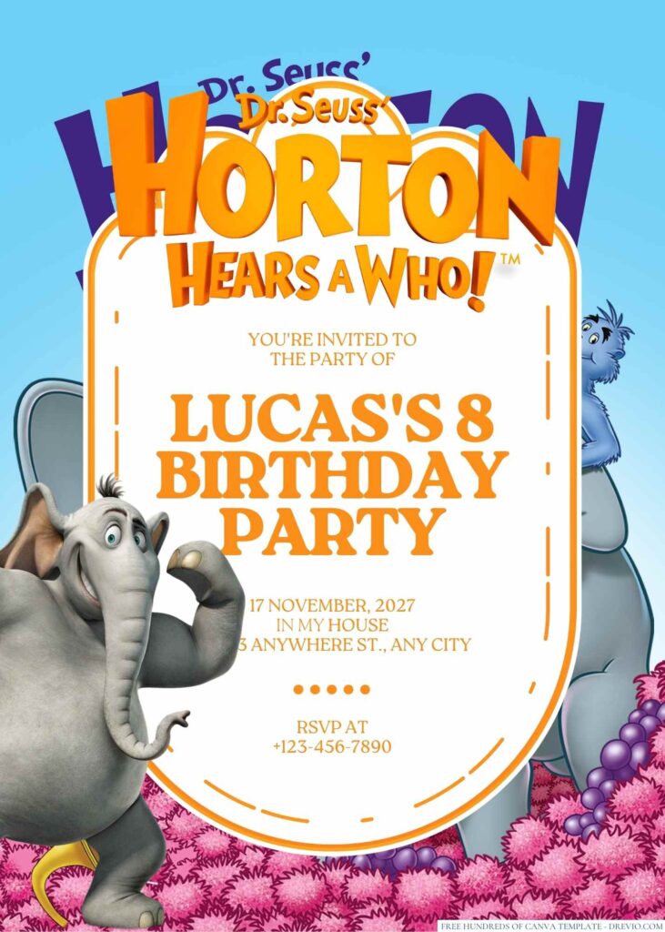 Free Editable Horton Hears a Who! Birthday Invitation