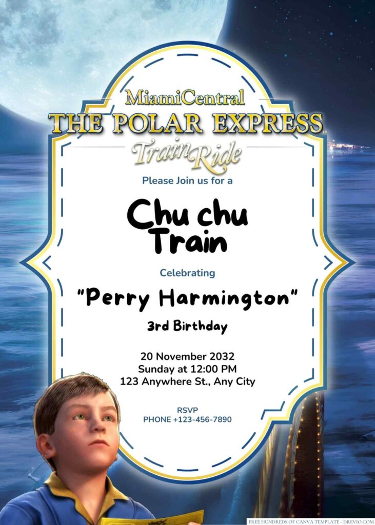 Free Editable The Polar Express Birthday Invitation