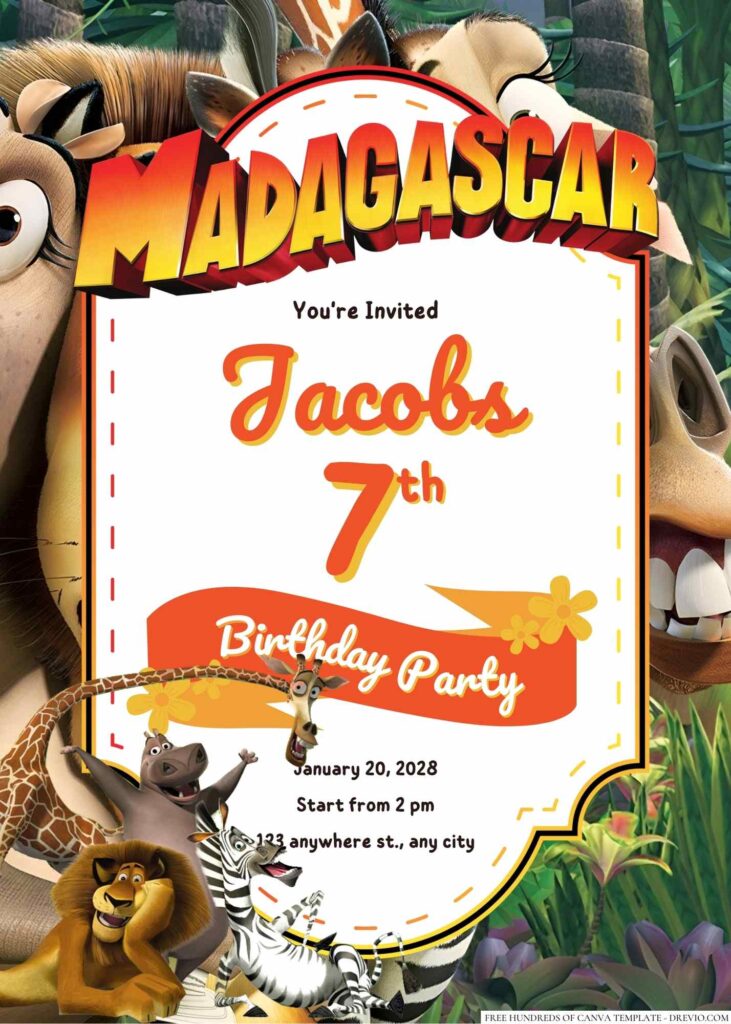 Free Editable Madagascar Birthday Invitation