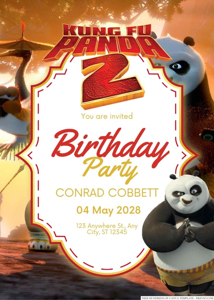 Free Editable Kung Fu Panda 2 Birthday Invitation