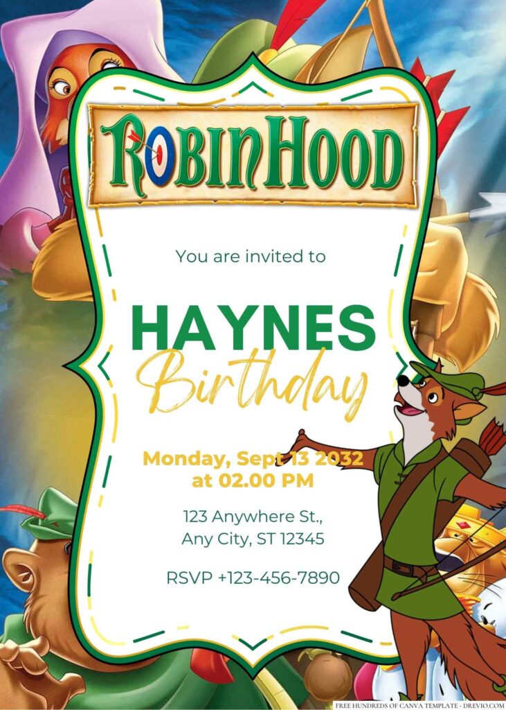 Free Editable Robin Hood Birthday Invitation