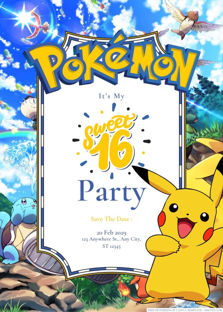 Free Editable Pikachu Pokemon Birthday Invitation
