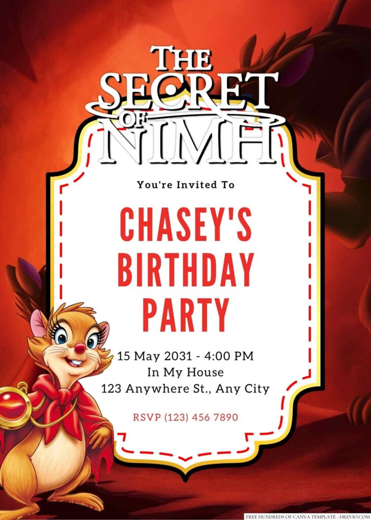 Free Editable The Secret of NIMH Birthday Invitation