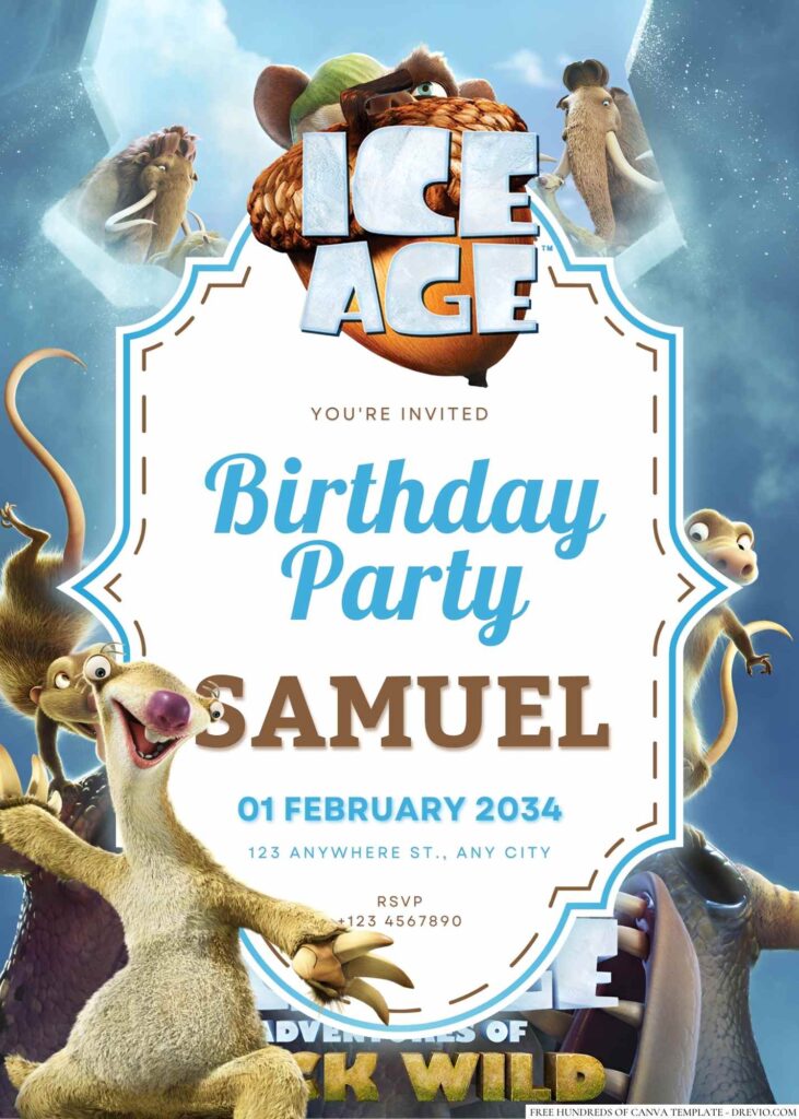 Free Editable Ice Age Birthday Invitation