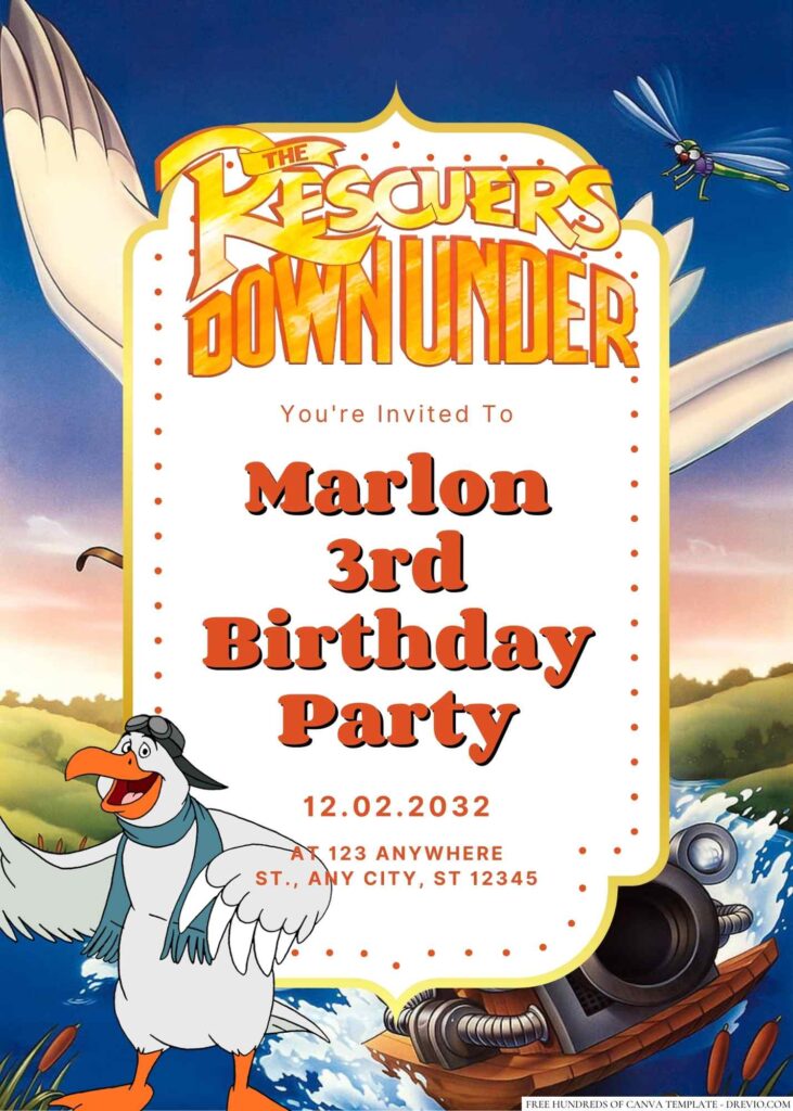 Free Editable The Rescuers Down Under Birthday Invitatio