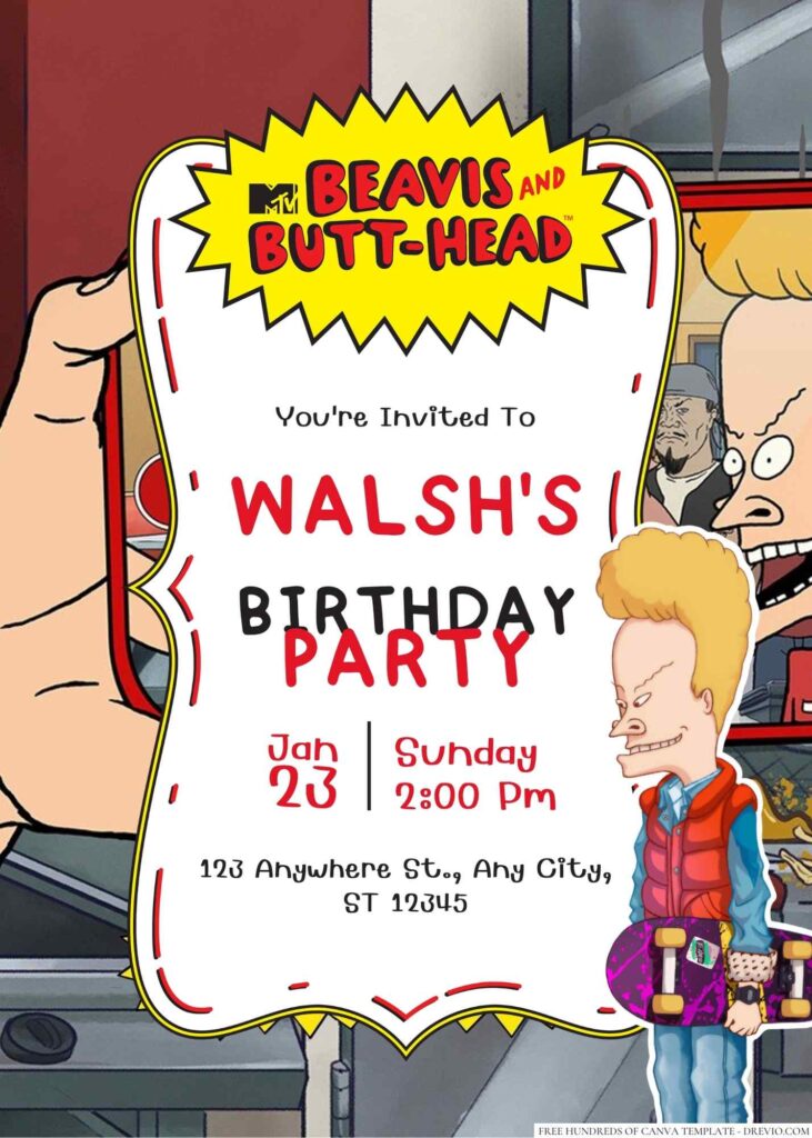 Free Editable Beavis & Butt-Head Birthday Invitation