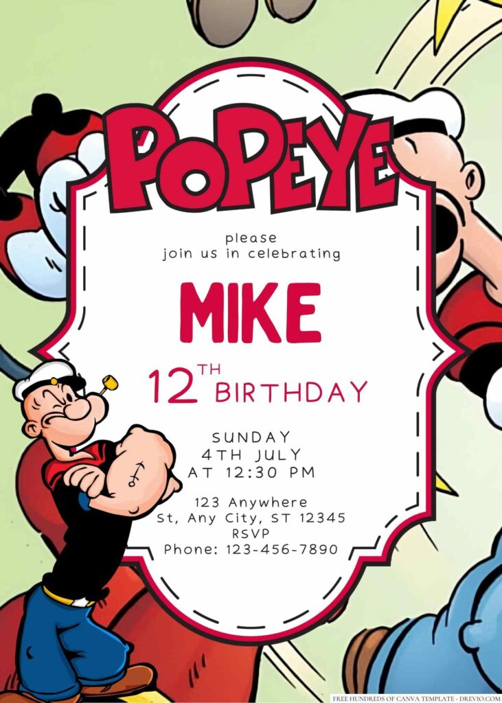 Free Editable Popeye Birthday Invitation