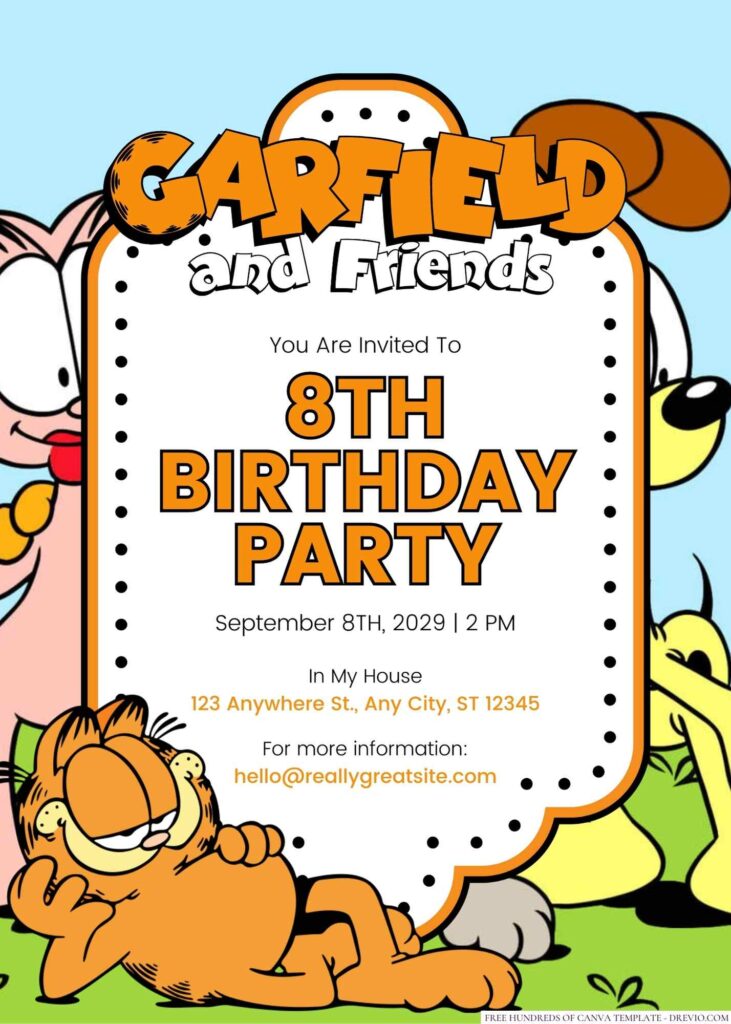 Free Editable Garfield and Friends Birthday Invitation