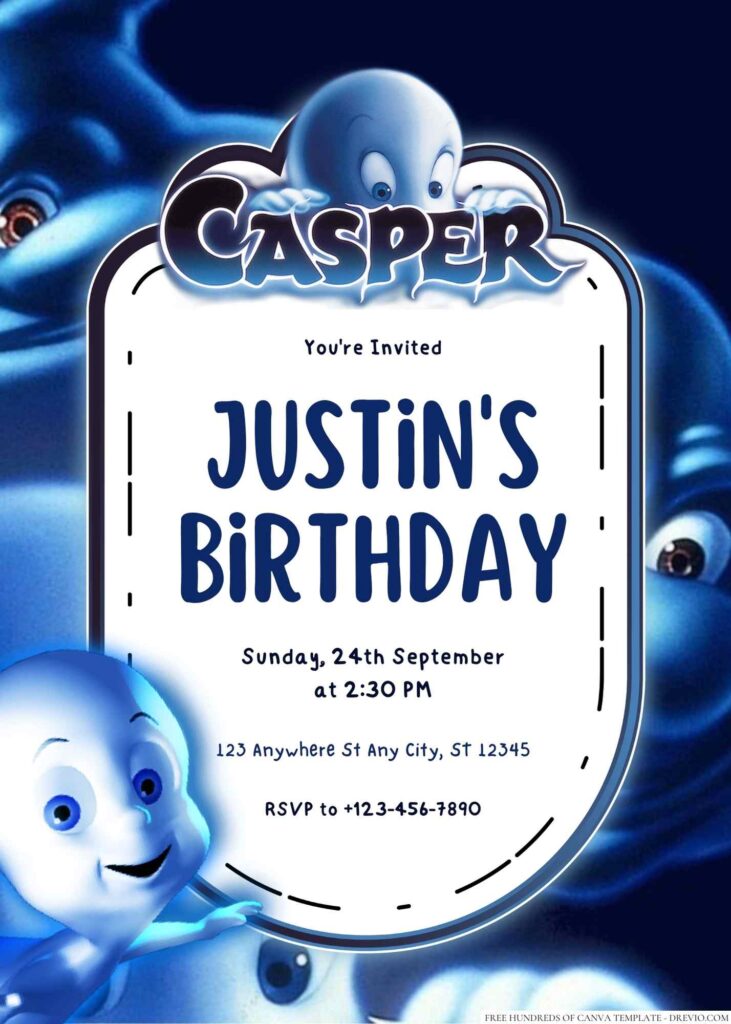 Free Editable Casper Ghost Birthday Invitation