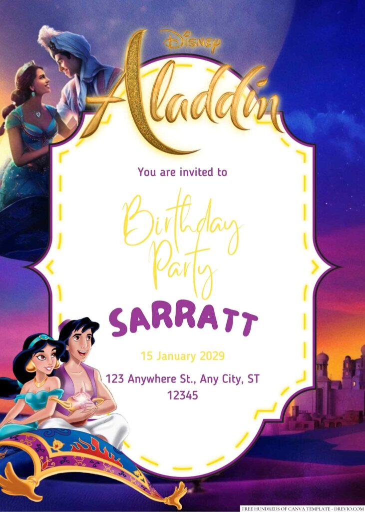 Free Editable Aladdin Birthday Invitation