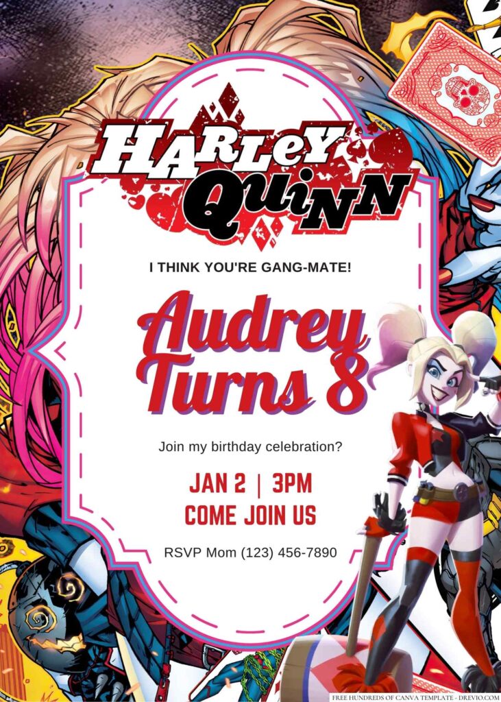 Free Editable Harley Quinn Birthday Invitation