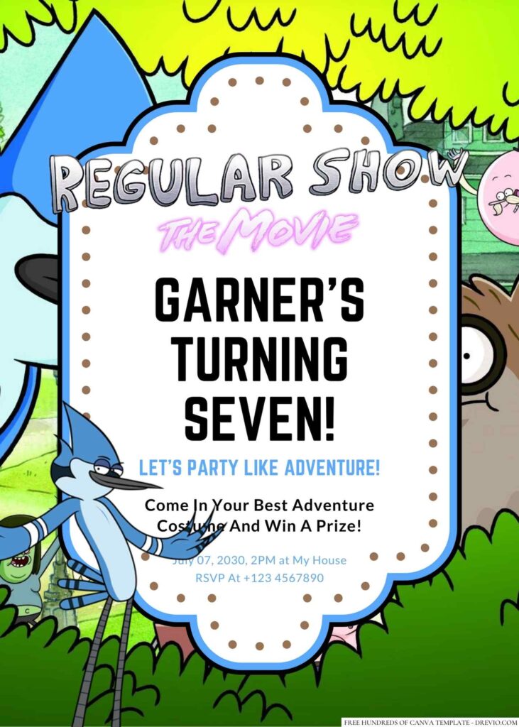 Free Editable Mordecai and Rigby (Regular Show) Birthday Invitation
