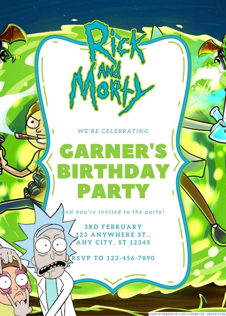 Free Editable Rick and Morty Birthday Invitation
