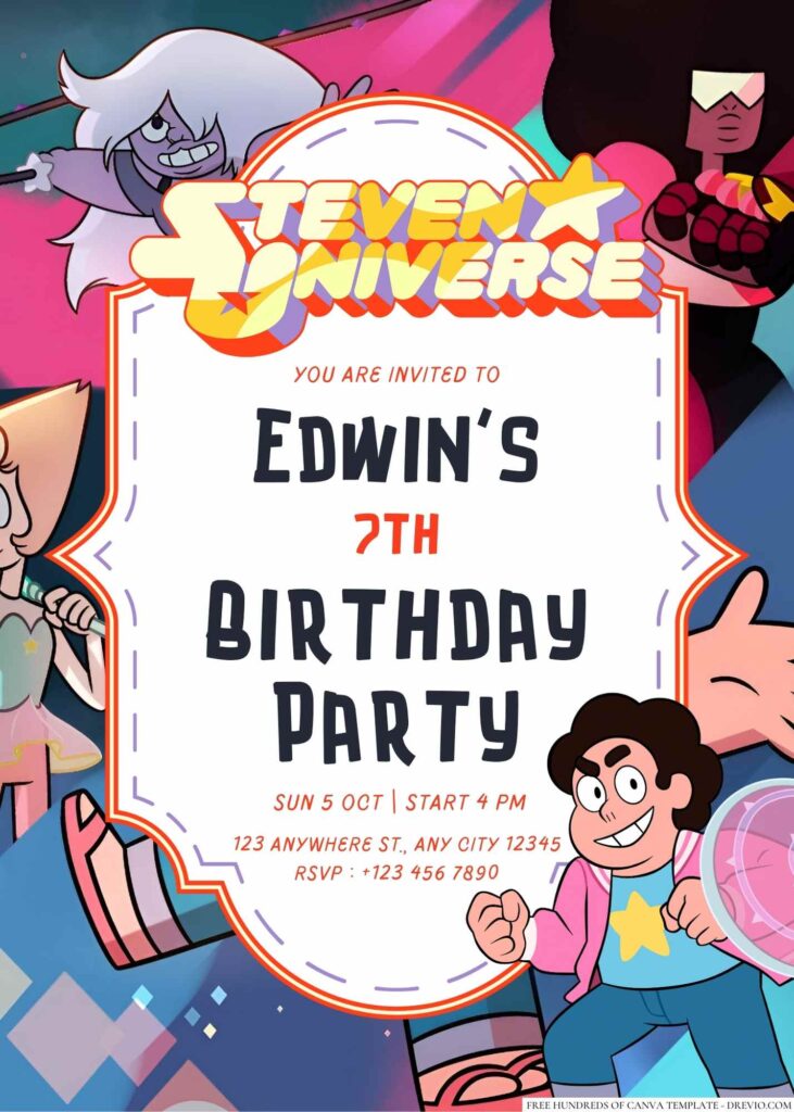 Free Editable Steven Universe Birthday Invitation