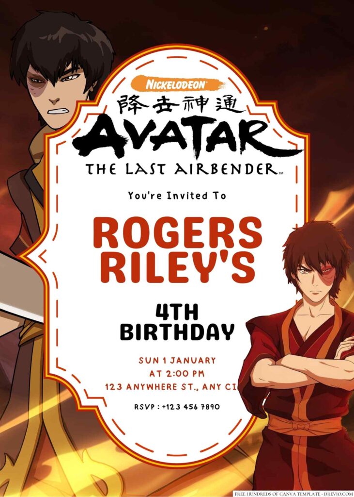 Zuko (Avatar The Last Airbender) Birthday Invitation