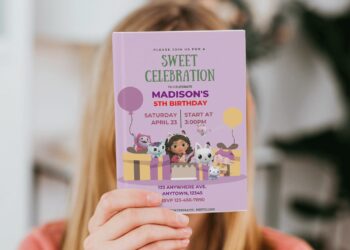 (Free Editable PDF Cute And Special Gabby's Dollhouse Birthday Invitation Templates
