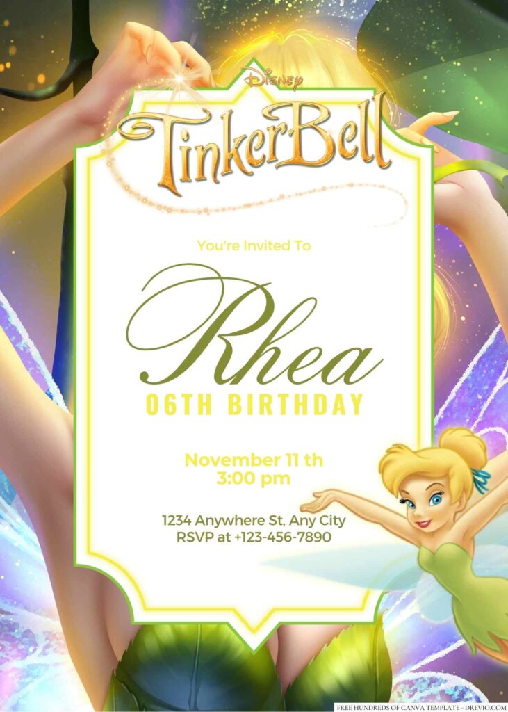 Free Editable Tinker Bell Birthday invitation