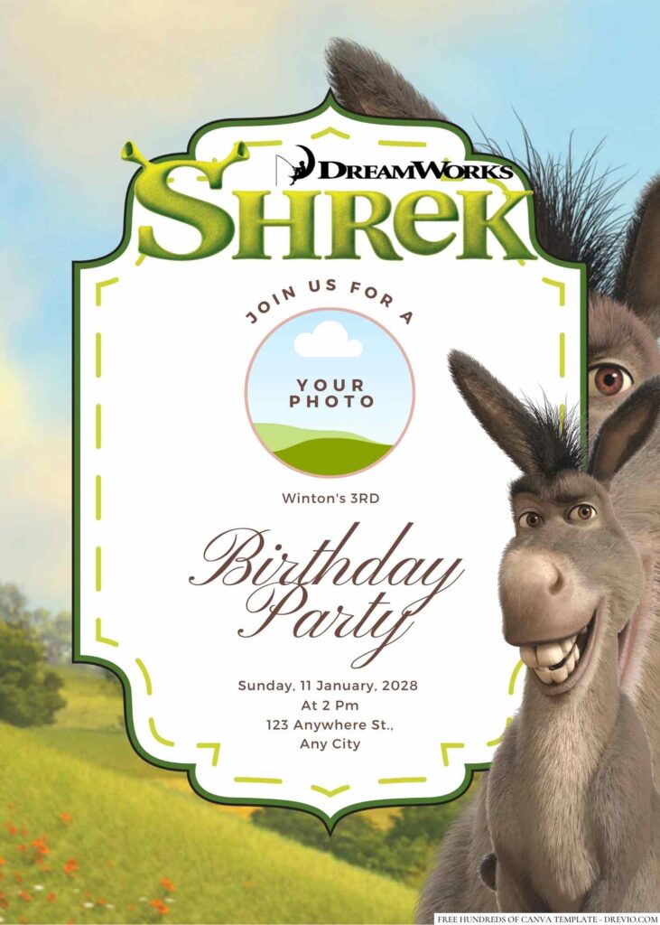 Free Editable Donkey from Shrek Birthday Invitation