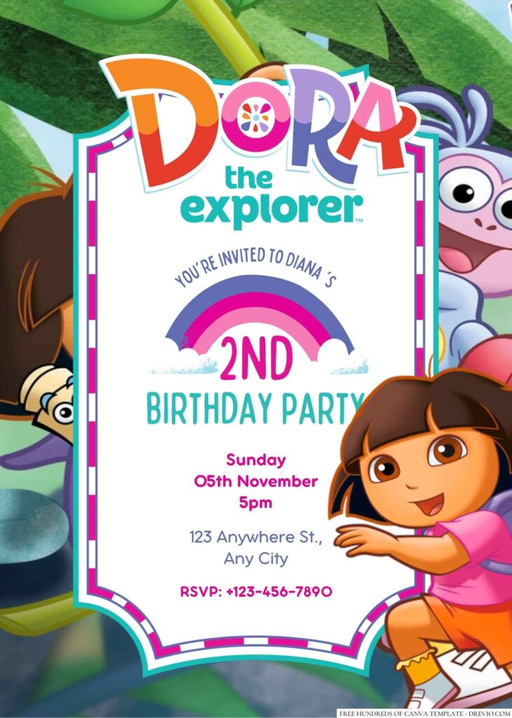 Free Editable Dora the Explorer Birthday Invitation