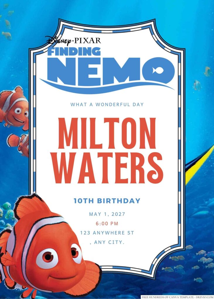 Free Editable Finding Nemo Birthday Invitation