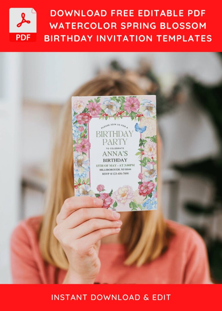 (Free Editable PDF) Majestic Floral Edge Birthday Invitation Templates J