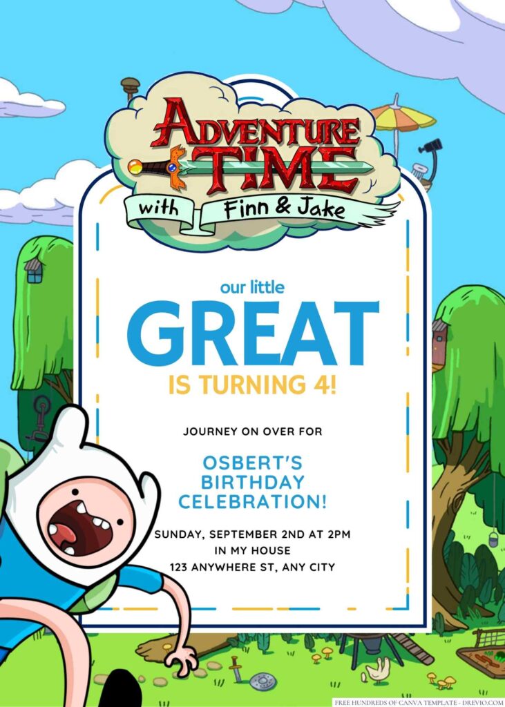 Free Editable Adventure Time Birthday Invitation