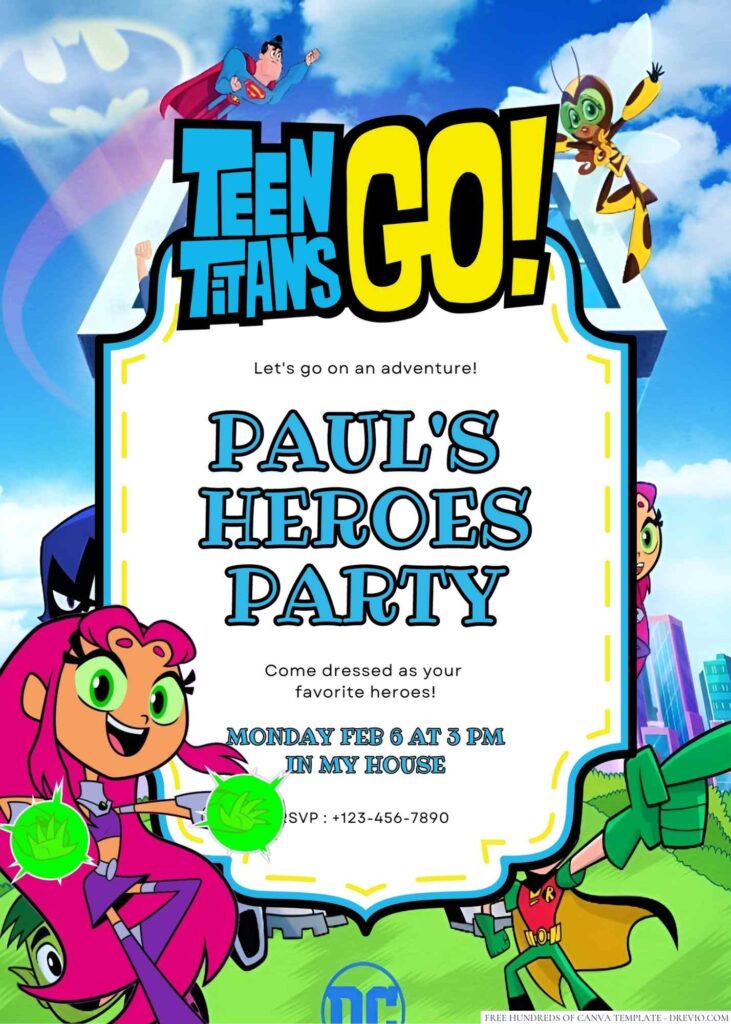 Free Editable Teen Titans Go! Birthday Invitation