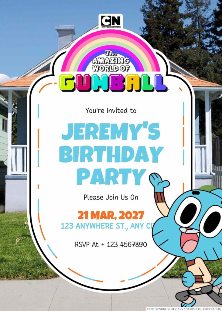 Free Editable The Amazing World of Gumball Birthday Invitation