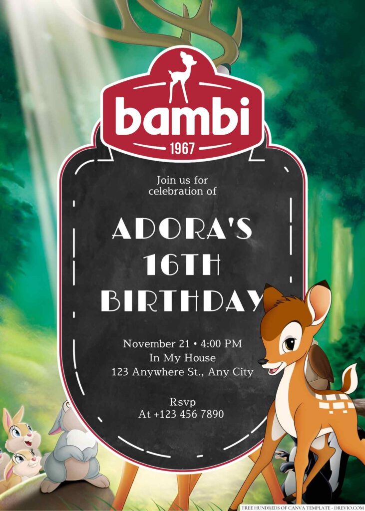 Free Editable Bambi Birthday Invitation