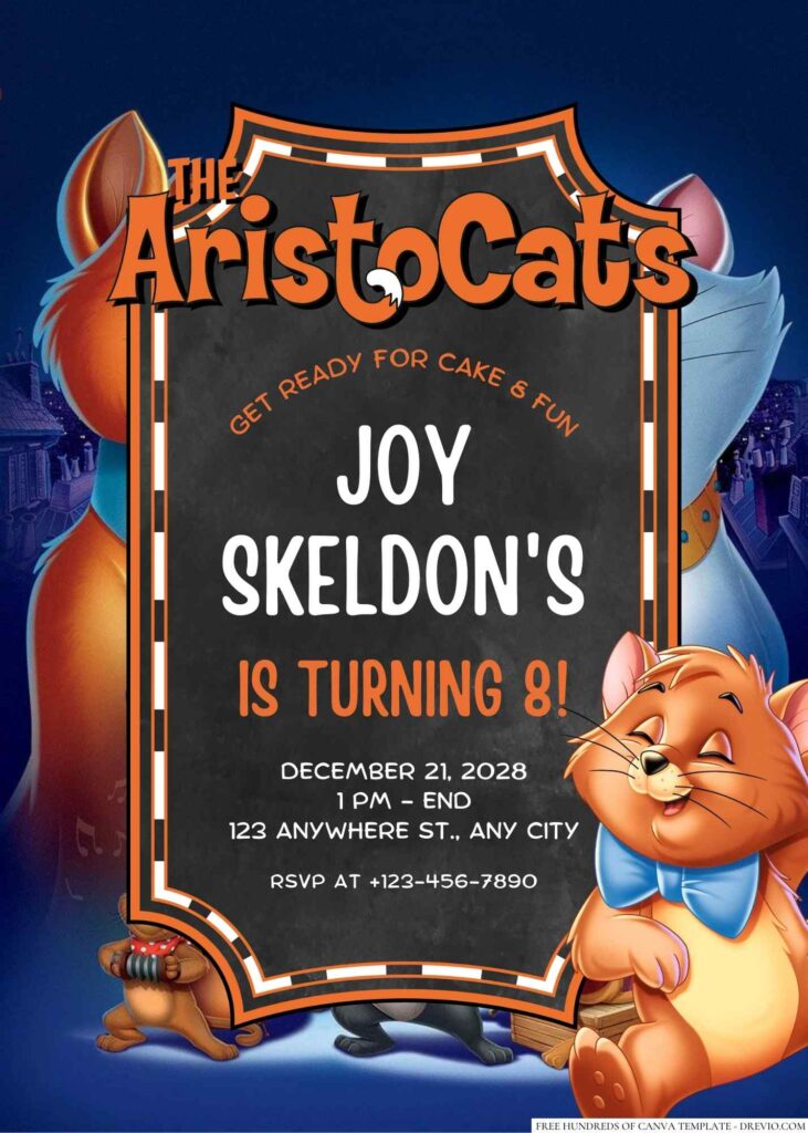 Free Editable The Aristocats Birthday Invitation