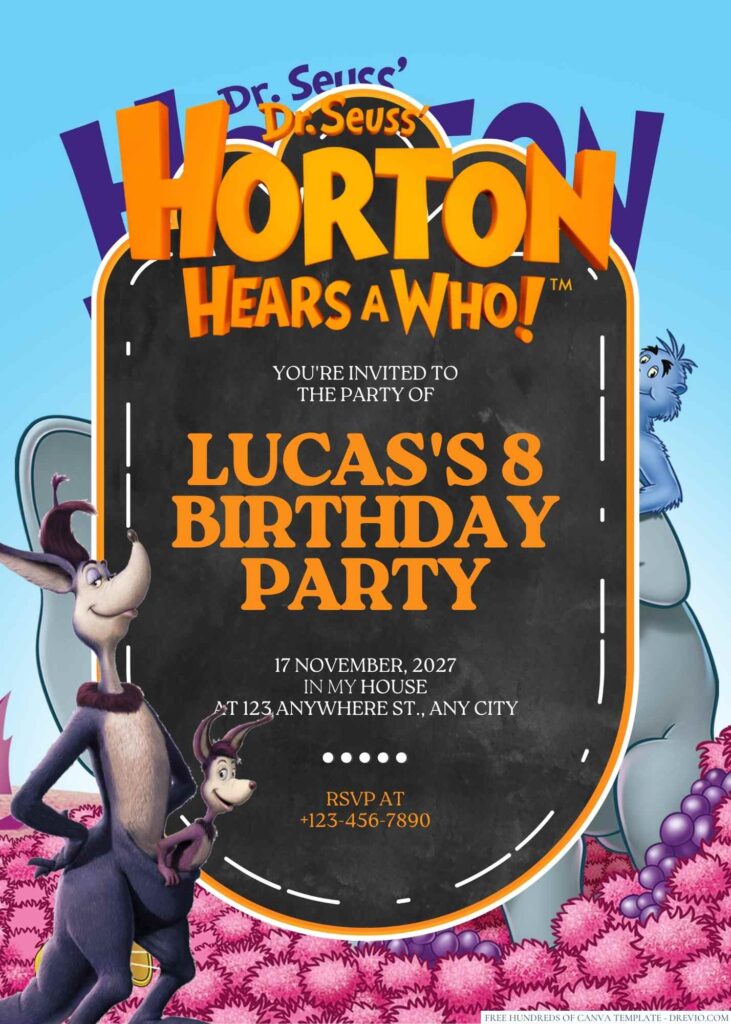 Free Editable Horton Hears a Who! Birthday Invitation