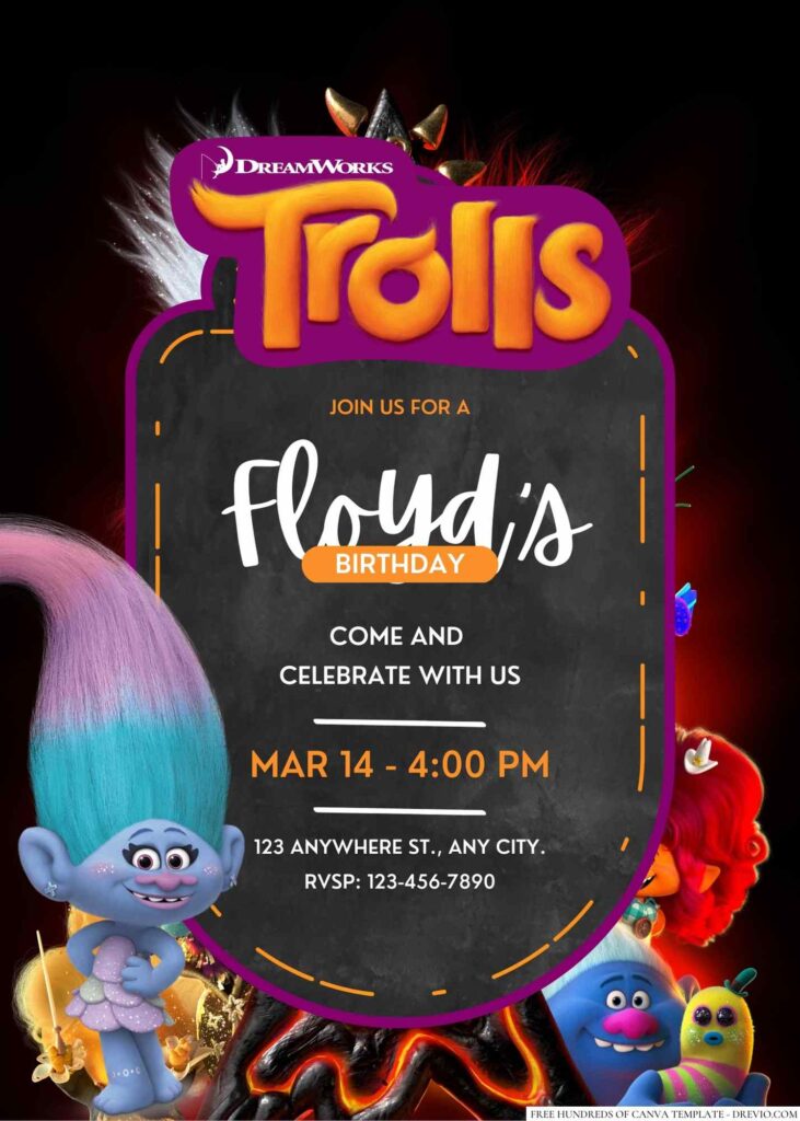 Free Editable Trolls Birthday Invitation