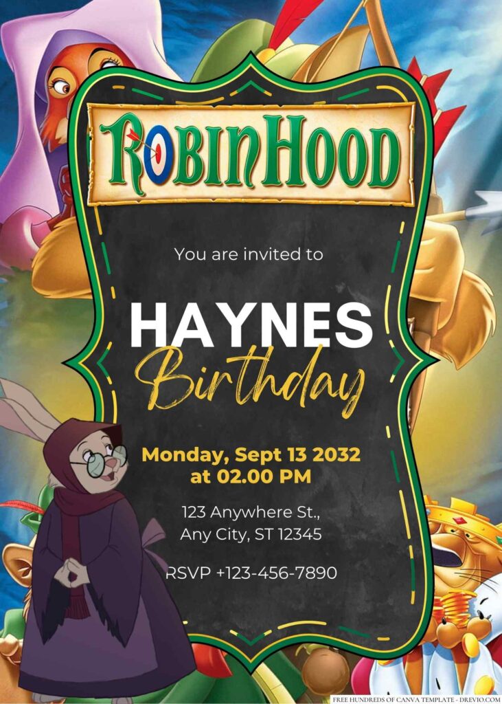 Free Editable Robin Hood Birthday Invitation