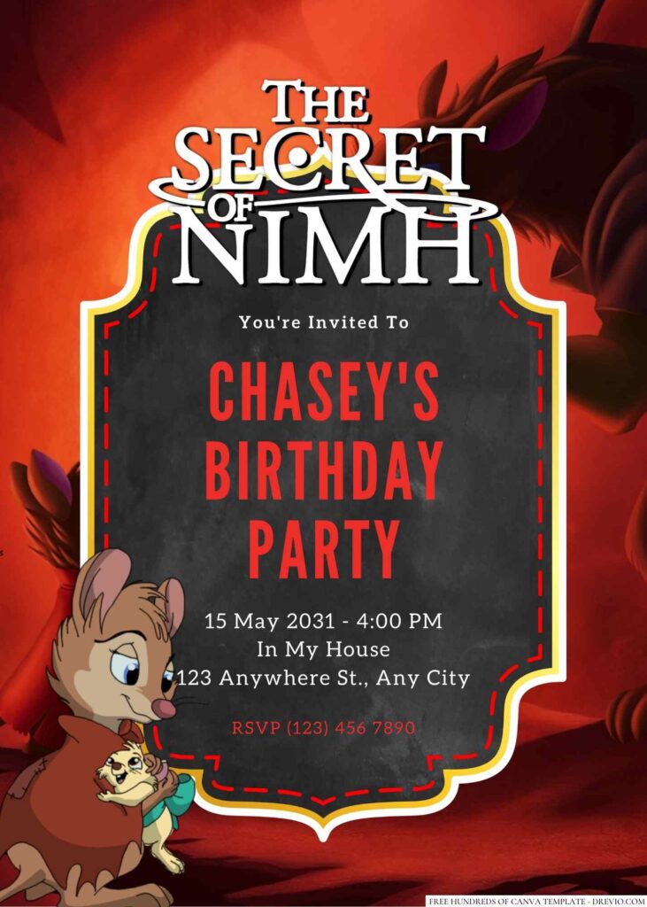Free Editable The Secret of NIMH Birthday Invitation