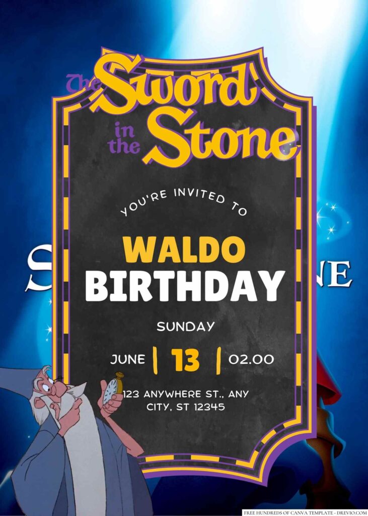 Free Editable The Sword in the Stone Birthday Invitation