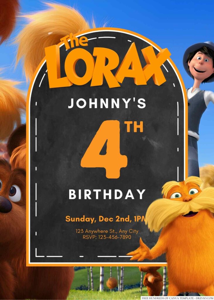 Free Editable The Lorax Birthday Invitation