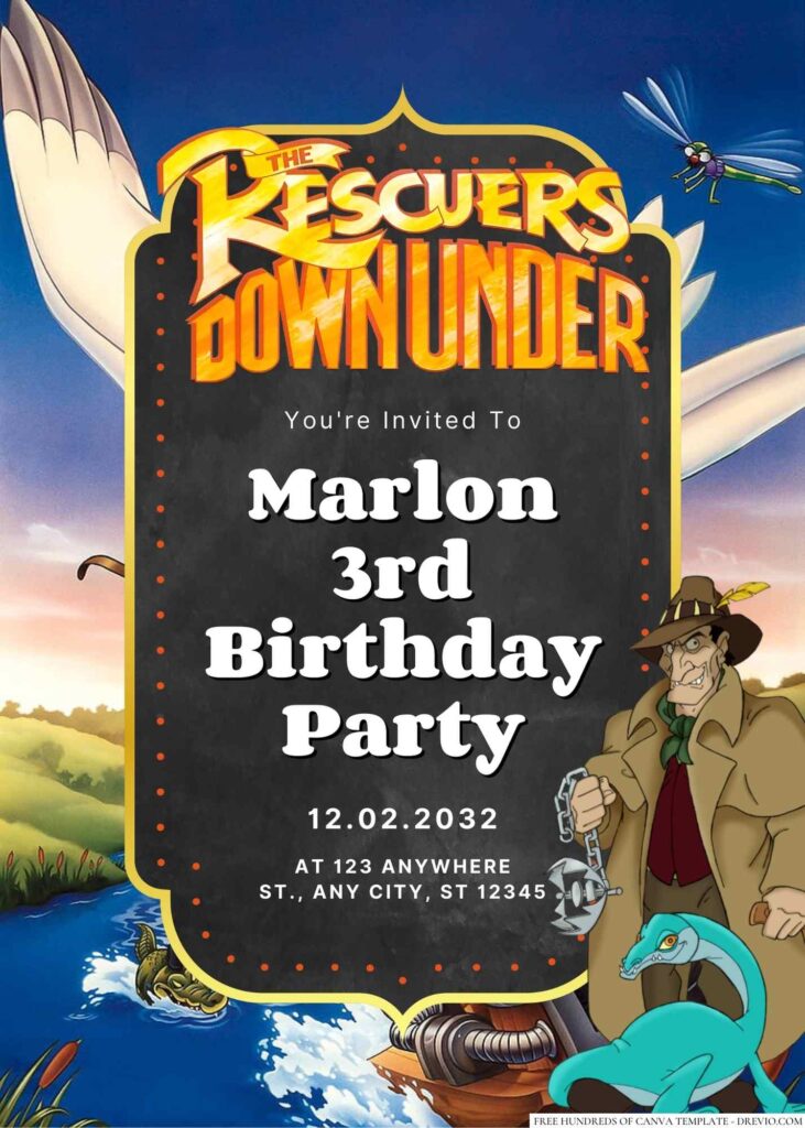 Free Editable The Rescuers Down Under Birthday Invitatio